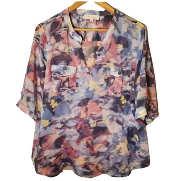 Vince Camuto Blouse Womens Size XL Pink Blue Pastel Boho Career Abstract Relaxed - Picture 1 of 9